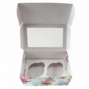 Коробка для 2 капкейков с окном "Цветы ассорти"