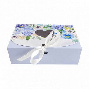 Коробка для сладостей &quot;Цветочная голубая&quot; с лентой, 16*11*5 см
