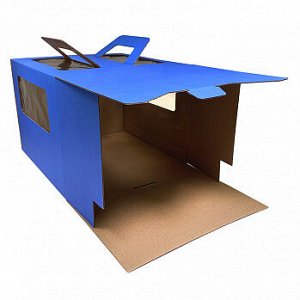 Коробка для торта с ручкой 26*26*20 см (с окнами) голубая