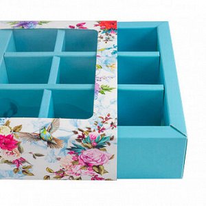 Коробка для 9 конфет с разделителями "Цветы ассорти"