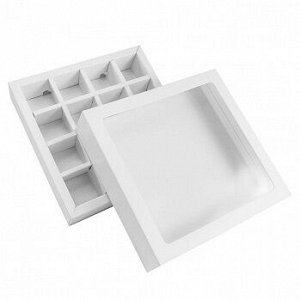 Коробка для 16 конфет с разделителями Белая с окном