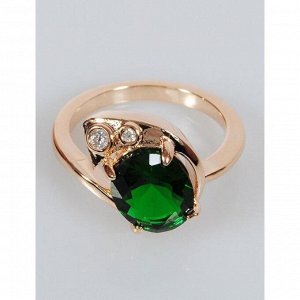 Кольцо с зелёным фианитом "Полумесяц", позолота с родированием , размер 16