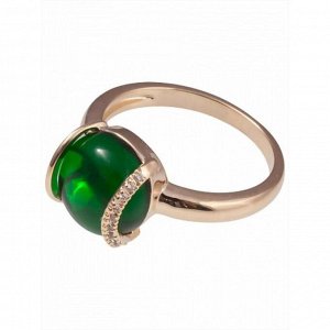 Кольцо с зелёным фианитом "Элана", позолота с родированием , размер 16