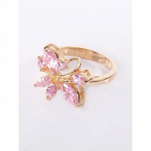 Кольцо с розовым фианитом "Цветочная бесконечность", позолота с родир, размер 16