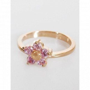 Кольцо с розовым фианитом цветочек, позолота с родированием , размер 16