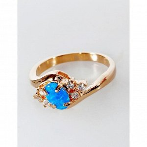 Кольцо с синим опалом "Ромбы", позолота с родированием , размер 16