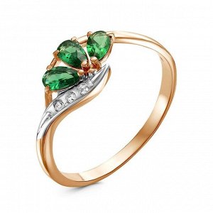 Кольцо "Клевер", позолота, цвет бело-зелёный, 19,5 размер