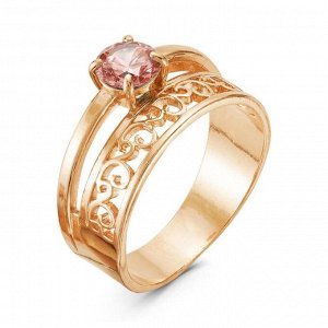 Кольцо "Дуэт", позолота, цвет розовый, 19,5 размер