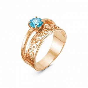 Кольцо "Дуэт", позолота, цвет голубой, 18 размер