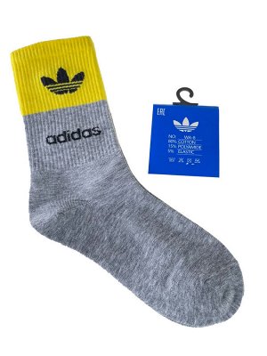 Спортивные женские носки с высокой резинкой, цвет серый с жёлтым