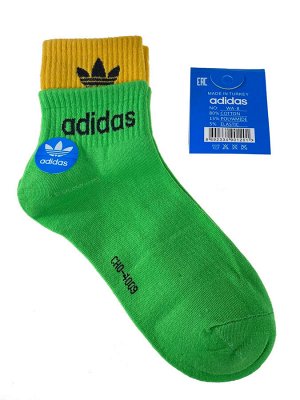 Женские спортивные носки с манжетами, цвет зелёный с жёлтым