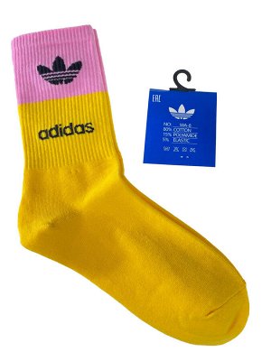 Спортивные женские носки с высокой резинкой, цвет жёлтый с розовым