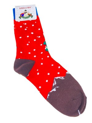 Хлопковые молодёжные носки с новогодним принтом, цвет красный