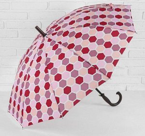 Зонт - трость полуавтоматический, 10 спиц, R = 51 см, цвет красный