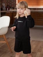 Костюм детский: свитшот и шорты из Футера, Super дочь, черный