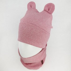 Вд1624-47 Комплект кашкорсе двойной шапка/снуд Мишка розовый