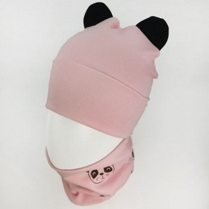 Вд1623-36 Комплект трикотажный двойной шапка/снуд Панды нежно-розовый