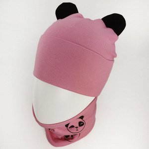 Вд1623-47 Комплект трикотажный двойной шапка/снуд Панды розовый