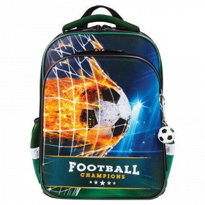 Ранец BRAUBERG QUADRO, 3 отделения, с брелком, "Fire football", 37х28х18 см, 229956