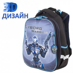 Ранец BRAUBERG PREMIUM, 2 отделения, с брелком, "Cyborg", 3D панель, 38х29х16 см, 229910