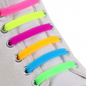 Набор шнурков для обуви, 6 шт, силиконовые, плоские, 13 мм, 9 см, цвет «радужный» 4693502