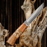 Мастер К. Нож охотничий,  лезвие 14 см, в чехле, деревянная рукоять с пробковой вставкой