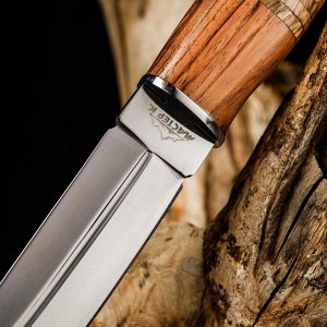 Нож охотничий,  лезвие 14 см, в чехле, деревянная рукоять с пробковой вставкой