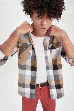 Куртка-рубашка Slim Fit с квадратным узором и длинными рукавами