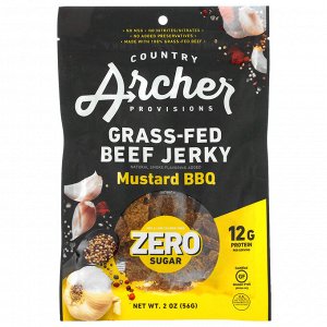 Country Archer Jerky, вяленые чипсы из говядины травяного откорма, без сахара, барбекю с горчицей, 56 г (2 унции)