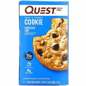Quest Nutrition, протеиновое печенье, шоколадная крошка, 12 упаковок, 59 г (2,08 унции) каждая
