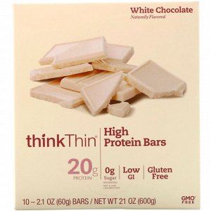 Think !, Высокопротеиновые батончики, белый шоколад, 10 батончиков по 60 г (2,1 унции)