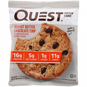 Quest Nutrition, Белковое печенье, арахисовое масло с шоколадной стружкой, 12 штук, по 2,04 унции (58 г) каждое