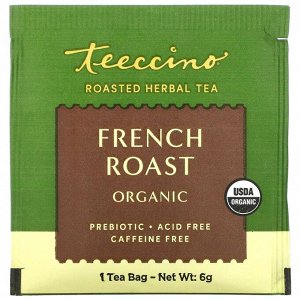 Teeccino, органический чай из обжаренных трав, французская обжарка, без кофеина, 25 чайных пакетиков, 150 г (5,3 унции)