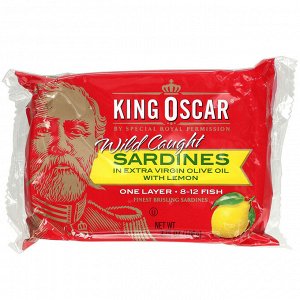 King Oscar, Wild Caught, Sardines In Extra Virgin Olive Oil With Lemon, 3.75 oz (106 g)