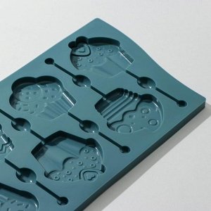 Форма силиконовая для леденцов Доляна «Капкейк», 27,5x16,5 см, 6 ячеек (6x7 см), с палочками, цвет МИКС