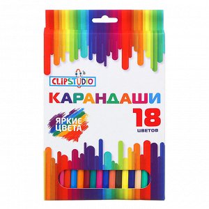 ClipStudio Карандаши 18 цветов шестигранные заточ., пластик, улучшенное письмо, в карт.коробке