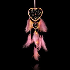 LS009-1 Подвеска Ловец снов Сердце с подсветкой, цвет розовый
