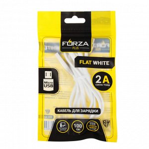 Кабель для зарядки FORZA Flat White, Micro USB, 1м, 2A, пластик, белый