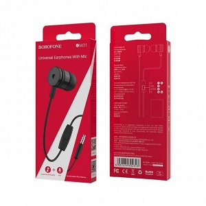 Проводные наушники BOROFONE BM31 Mysterious, Jack 3.5mm, 1.2 м, черный, контроллер с микрофоном