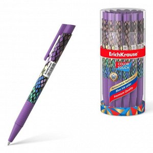 Ручка шариковая автоматическая ErichKrause ColorTouch Purple Python, узел 0.7 мм, тонкое письмо, корпус Soft Touch, корпус с дизайном, чернила синие