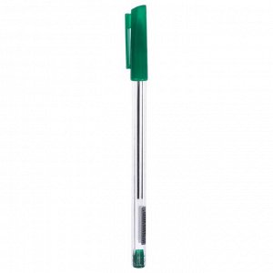 Ручка шариковая 0,7 мм, стержень зеленый, корпус прозрачный с зеленым колпачком