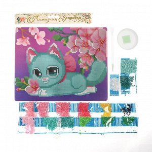 Школа талантов Алмазная мозаика для детей «Милый котик и сакура» 20х25 см