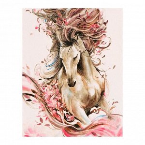 Роспись по холсту «Конь в цветах» по номерам с красками по 3 мл+ кисти+инстр+крепеж, 30 ? 40 см