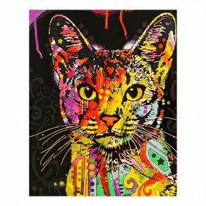 Роспись по холсту "Котик с сердечком" по номерам с красками по 3 мл+ кисти+крепеж 30*40