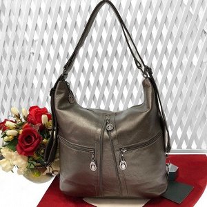 Функциональная сумка-рюкзак Karmen из качественной матовой эко-кожи бронзового цвета.