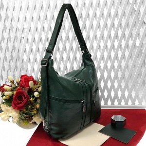 Функциональная сумка-рюкзак Karmen из качественной матовой эко-кожи цвета зелёный опал.
