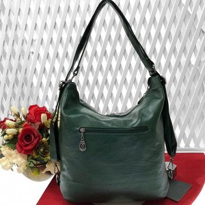 Функциональная сумка-рюкзак Karmen из качественной матовой эко-кожи цвета зелёный опал.