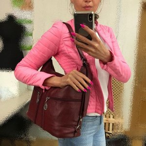 Функциональная сумка-рюкзак Karmen из качественной матовой эко-кожи цвета спелой вишни.