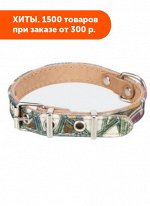 Ошейник кожа Мозаика шир.20мм натуральный/зеленый (31-45см)