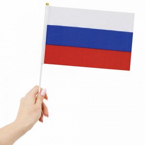 Флаг России ручной 20х30 см, без герба, с флагштоком, BRAUBERG/STAFF, 550181, RU13